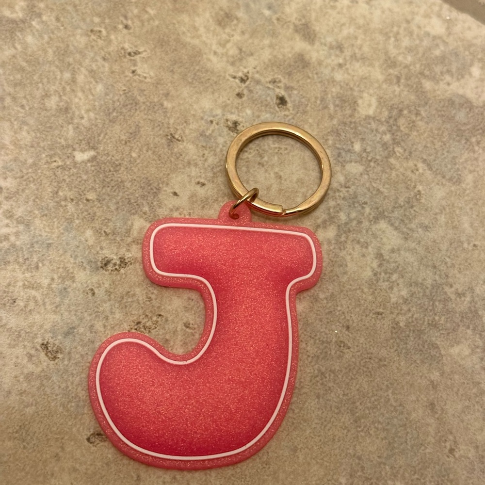 Pink Sparkle Letter J Rubber Keychain - Picture 6 of 6